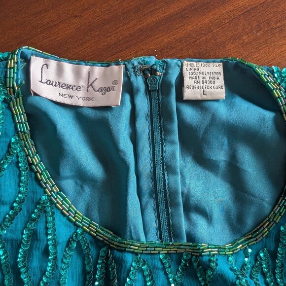 Laurence Kazar - Vintage NWOT 100% silk sequin ballgown - gorgeous green - Large - Picture 6 of 6